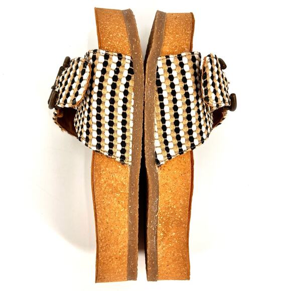 Kalso Earth Shoe “Sway”Negative Heel Cork Slide Sandal SZ 7.5US Black Tan Fabric - Picture 6 of 8